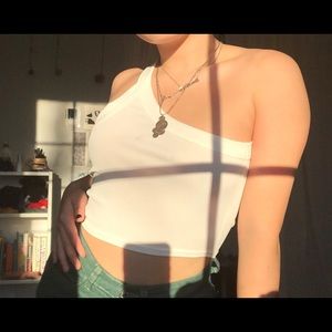 white one shoulder rib top